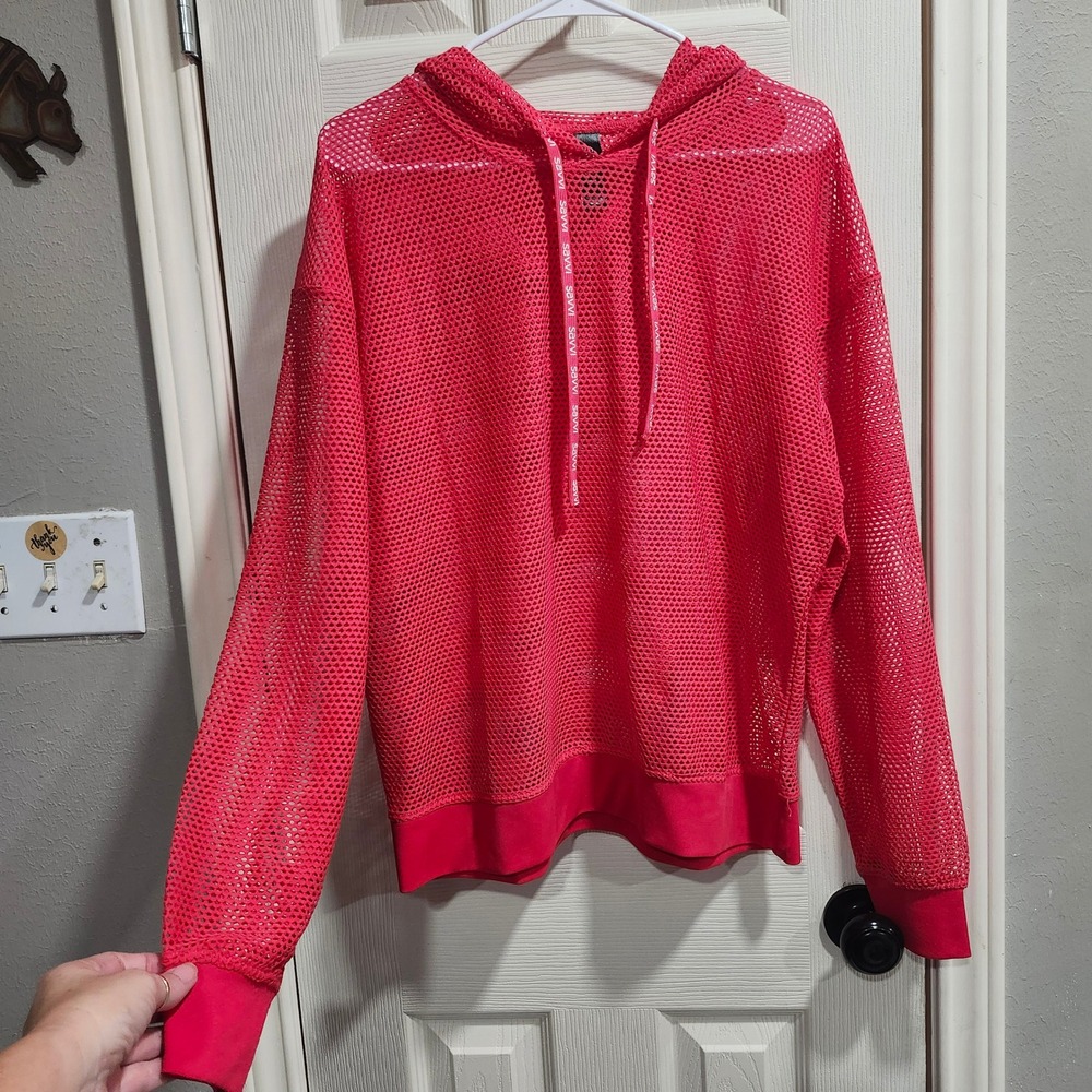 Savvi Pink Mesh Honeycomb Hoodie Womens XL Long Sleeve Active Layering Pullover - Picture 3 of 9